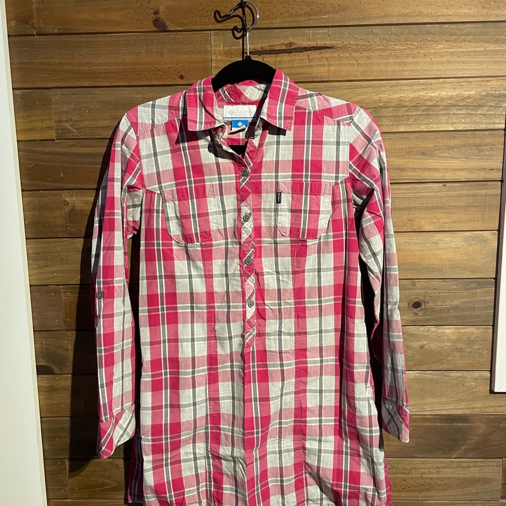 Red and White Plaid Button-Up Shirt
